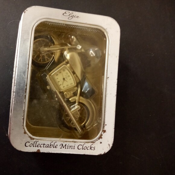 Elgin Mini Motorcycle Collectable Clock - Silver w/ Original Box & Instructions - Picture 1 of 9